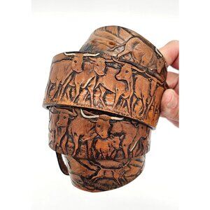 Vintage 80s Al Stohlman Signed Tooled Leather Belt Texas Longhorn Cattle Drive